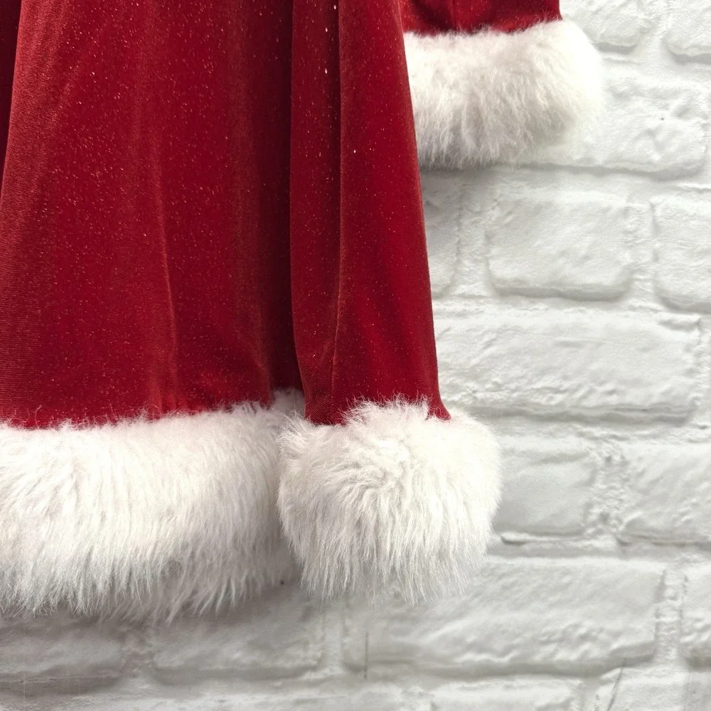 Bonnie Jean Girls Size 7 Christmas Dress Santa Claus Red Sequin White Fur Trim